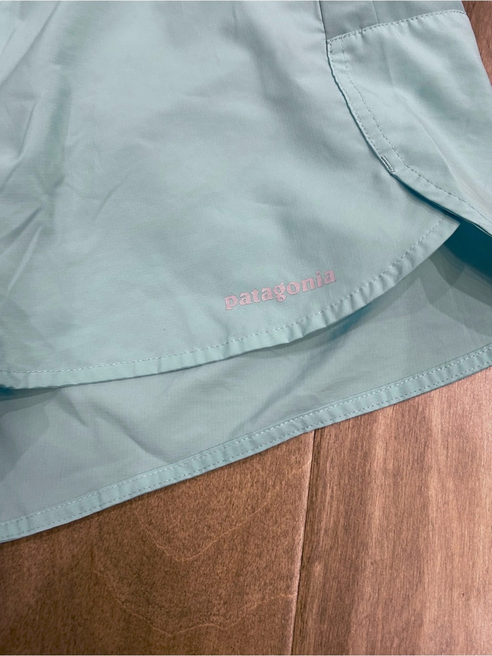 Patagonia green blue running shorts with built in underwear medium semi low rise - Picture 2 of 6